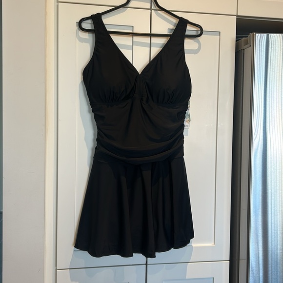 Shekini One Piece Dress Ruched Swimsuit Retro Black size L - Picture 4 of 12